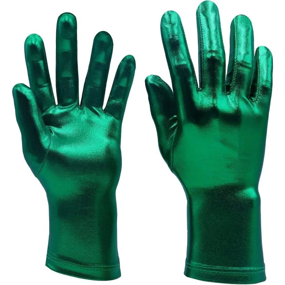 Women's Green Shiny Metallic Wrist Gloves Cosplay Halloween Costume Accessories